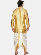 Sethukrishna Men Gold-Toned & White Kurta with Dhoti Pants | Grocsy