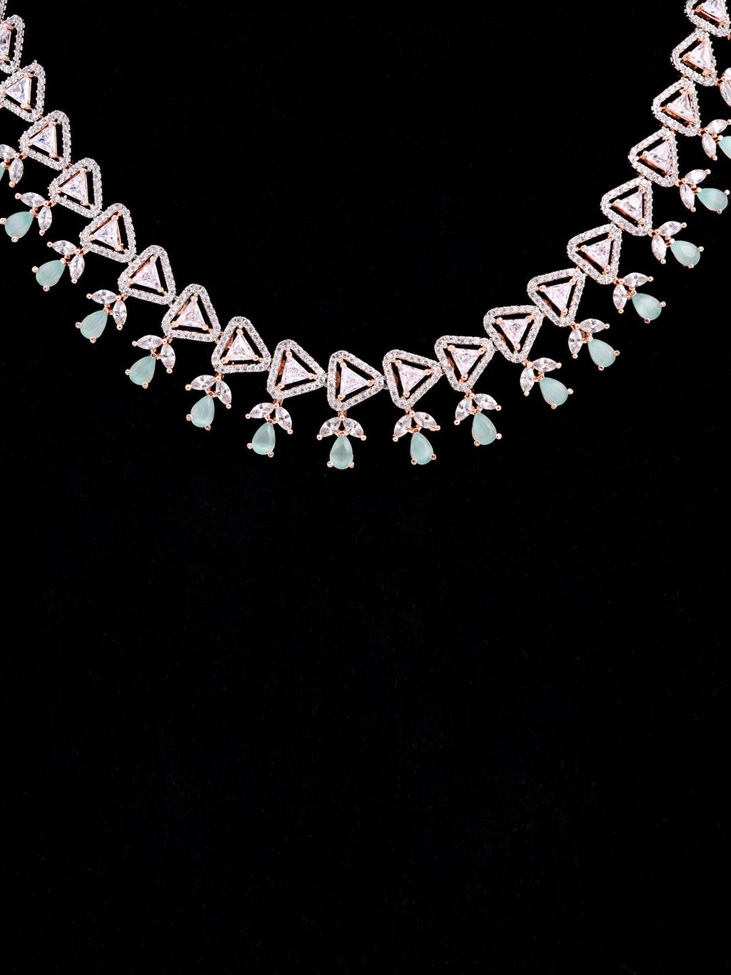 Saraf RS Jewellery Rose Gold-Polished White & Sea Green AD-Studded Handcrafted Jewellery Set | Grocsy