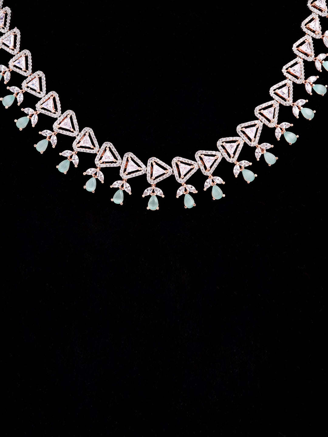 Saraf RS Jewellery Rose Gold-Polished White & Sea Green AD-Studded Handcrafted Jewellery Set | Grocsy