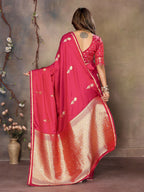 Joban Fashion Red Floral & Botanical Motifs Satin Silk Banarasi Silk Saree | Grocsy