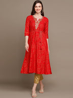 HERE&NOW Bandhani Printed Thread Work Embroidered Anarkali Kurta | Grocsy