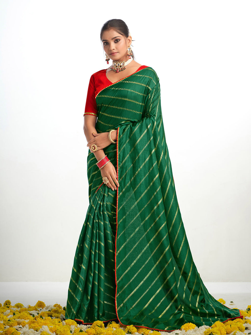 Sangria Striped Gotta Patti Saree | Grocsy