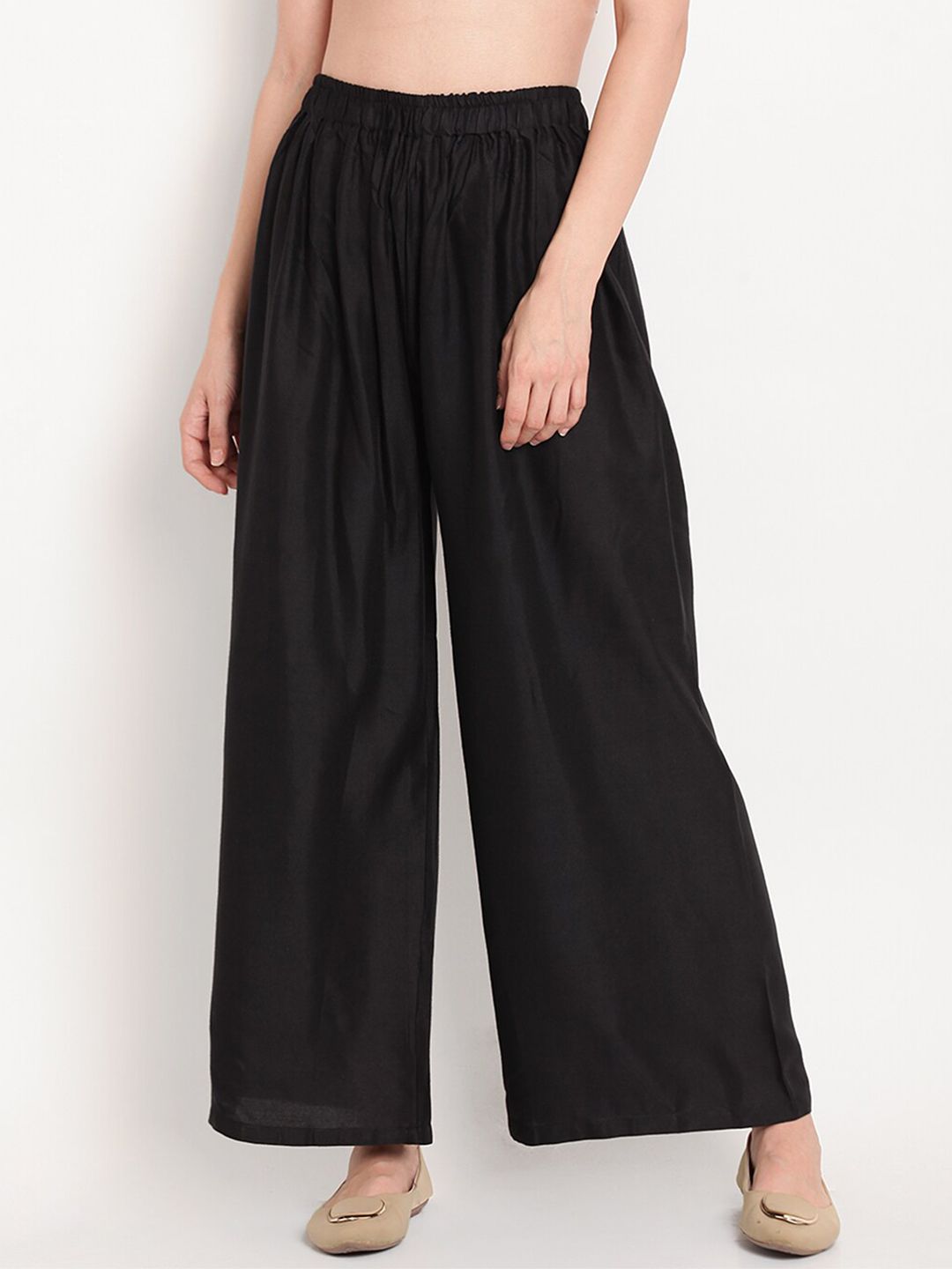 TAG 7 Women Pack of 2 Black & Beige Solid Wide-Leg Palazzos | Grocsy