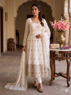 Teeya Creation Premium Off-White Designer Anarkali Suit for Wedding | Grocsy
