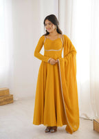 Lehenga Mart Designer Anarkali Suit With Kurta, Dupatta For Women-Yellow | Grocsy
