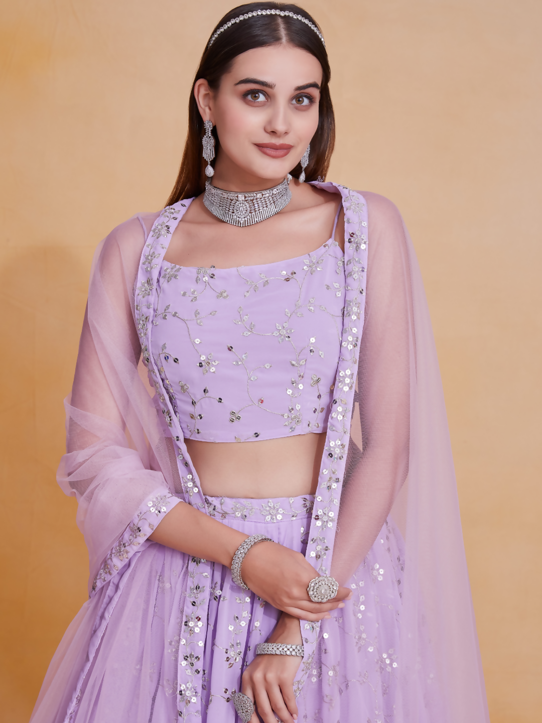 Lavender Georgette Zari,Sequence Embroidery Work Lehenga Choli - Jihu Culture | Grocsy