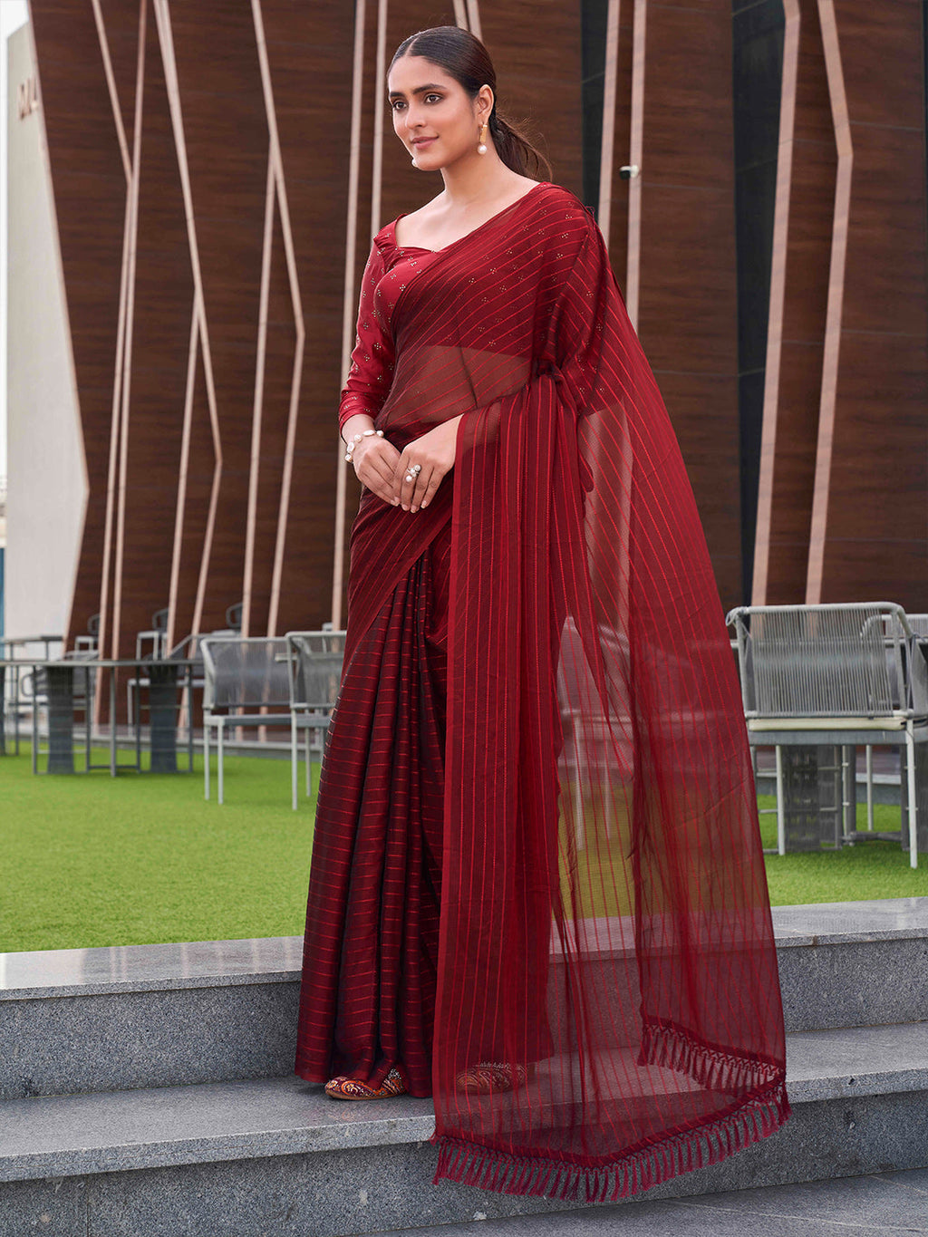 Tikhi Imli Striped Ready to Wear Saree | Grocsy
