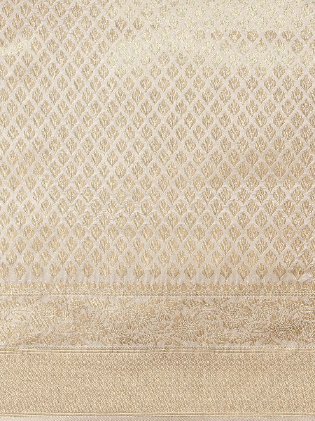 Saree Mall Cream-Coloured Zari Silk Blend Kanjeevaram Sarees | Grocsy