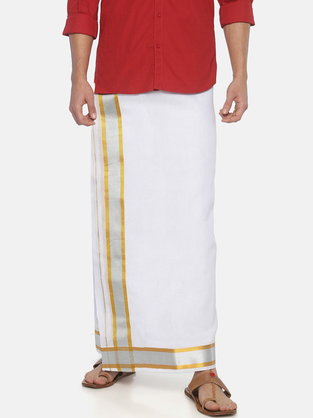 Sethukrishna Men White Solid Double Layer Readymade Pocket Dhoti | Grocsy