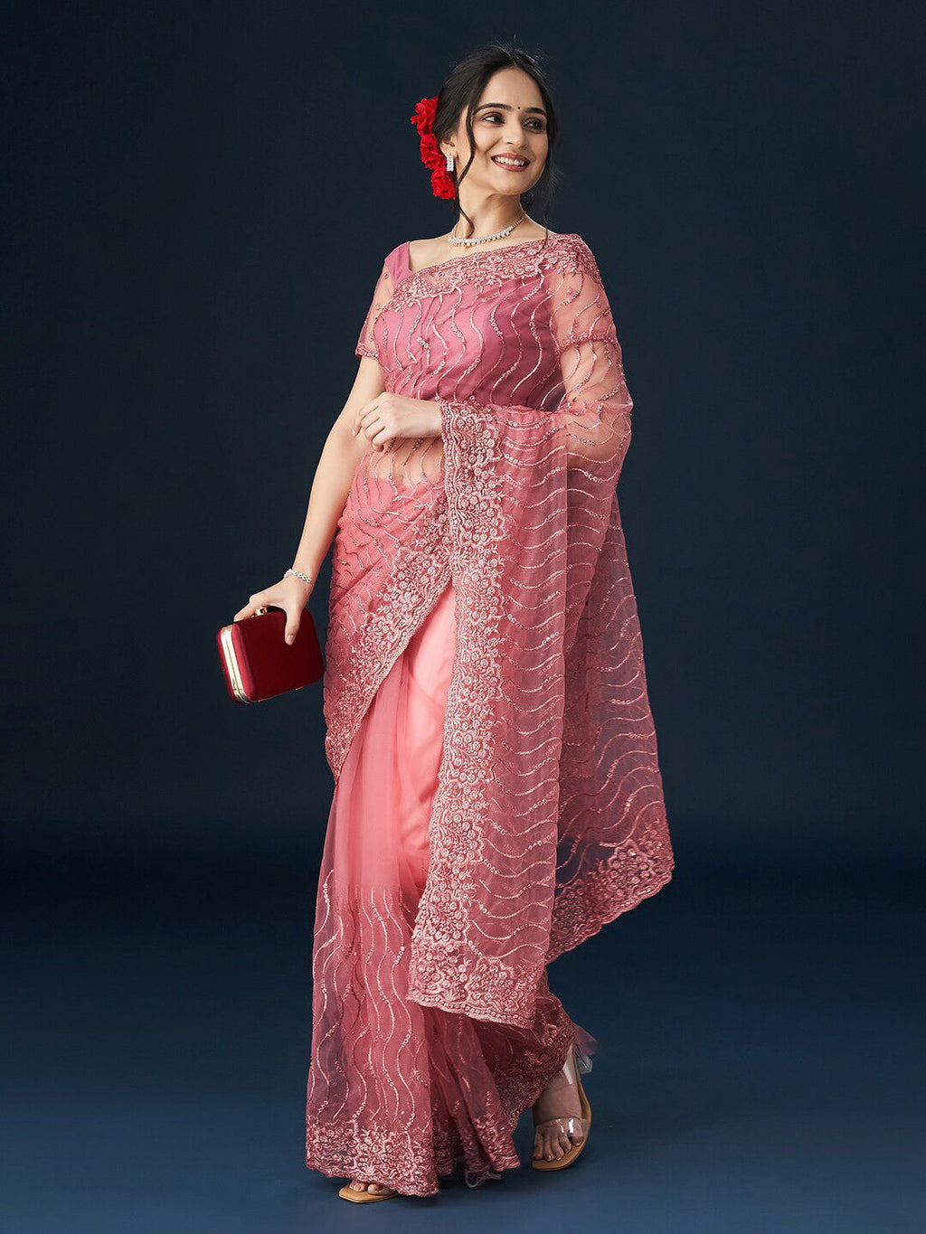 kasee Floral Embroidered Saree | Grocsy