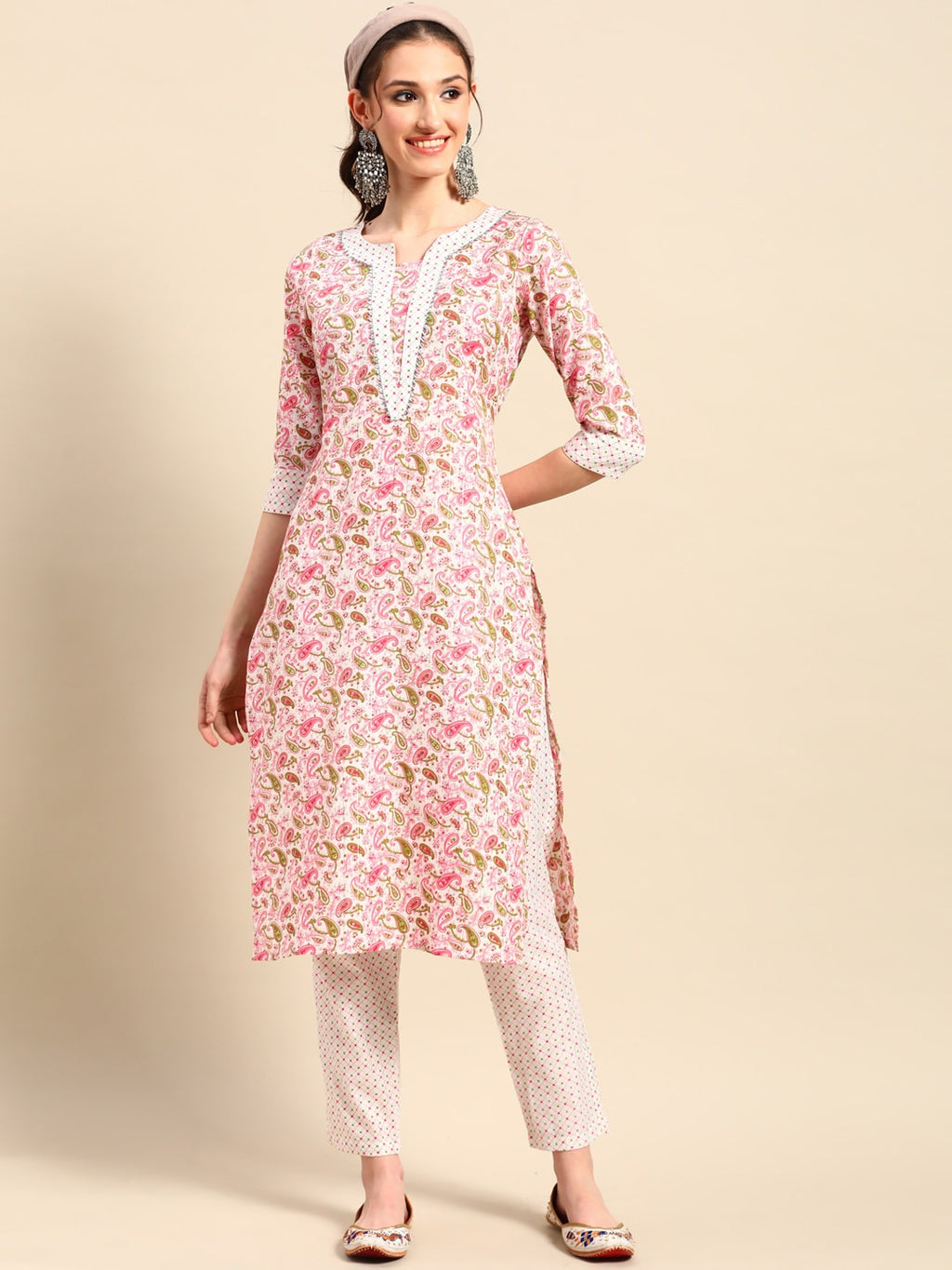 Sangria Women Paisley Printed Gotta Patti Kurta With Trousers | Grocsy