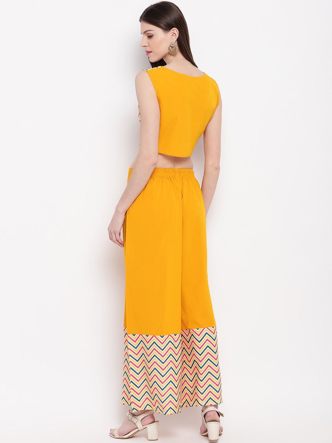 Janasya Women Yellow & Pink Solid Top with Kurta & Palazzos | Grocsy