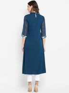 Janasya Women Turquoise Blue Yoke Design Anarkali Kurta | Grocsy