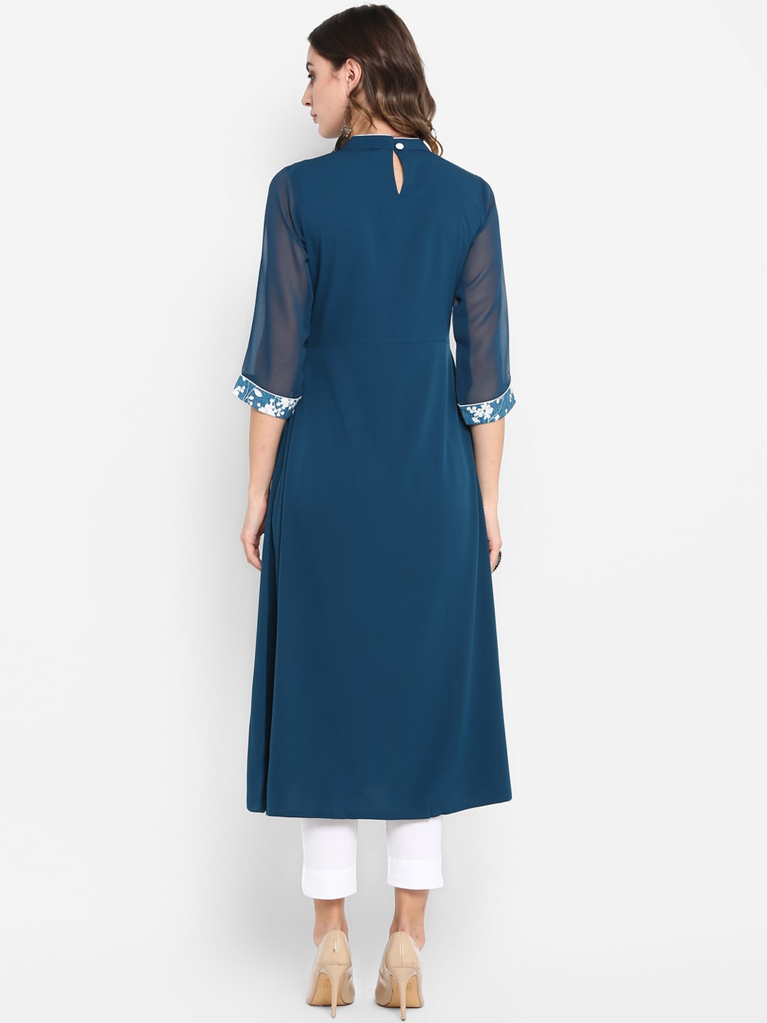Janasya Women Turquoise Blue Yoke Design Anarkali Kurta | Grocsy