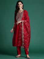 Indo Era Ethnic Motifs Embroidered Sequinned Liva Kurta With Trousers & Dupatta | Grocsy