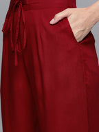 HERE&NOW Women Maroon Ethnic Motifs Printed Regular Kurta with Palazzos | Grocsy