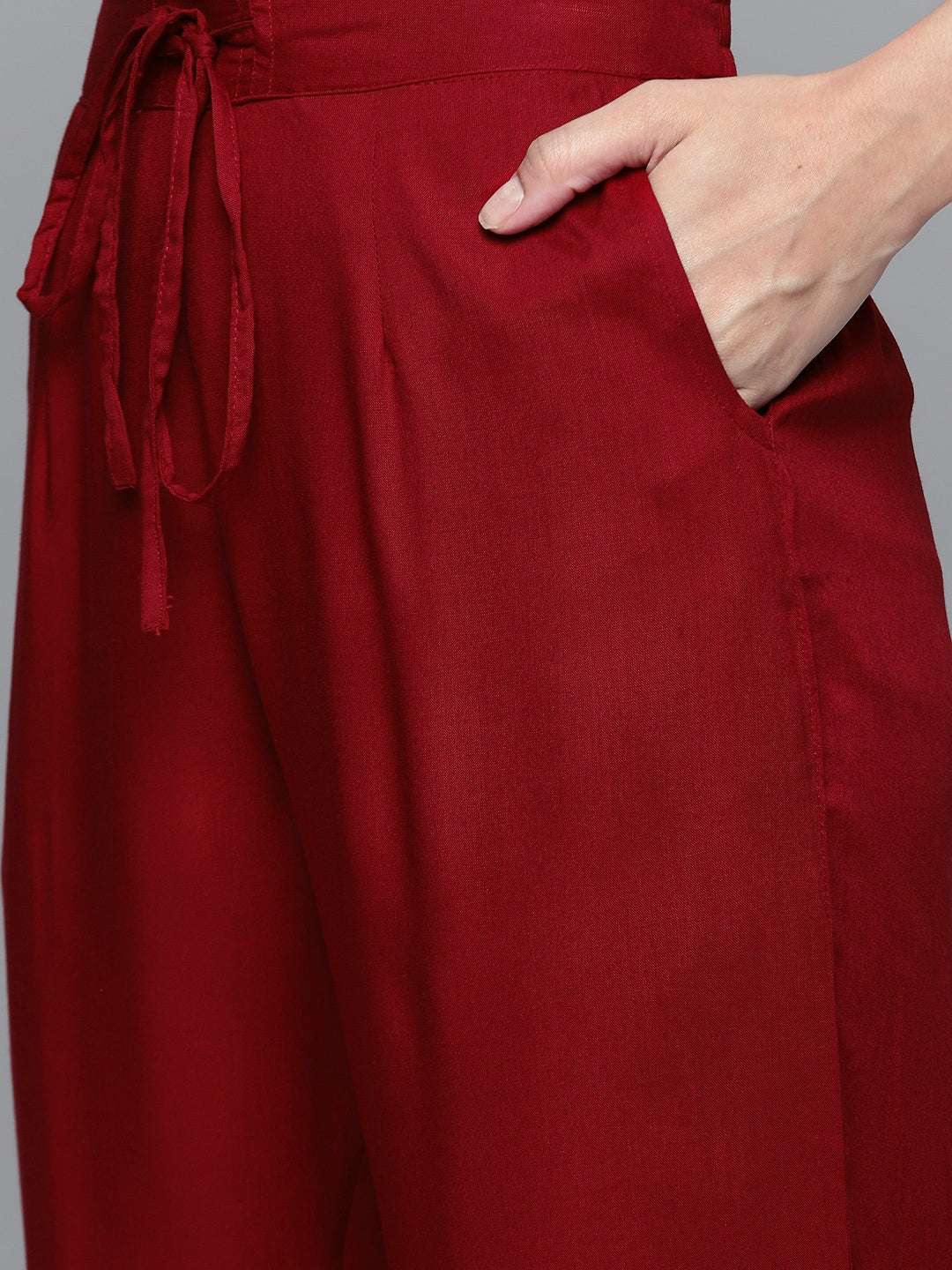 HERE&NOW Women Maroon Ethnic Motifs Printed Regular Kurta with Palazzos | Grocsy