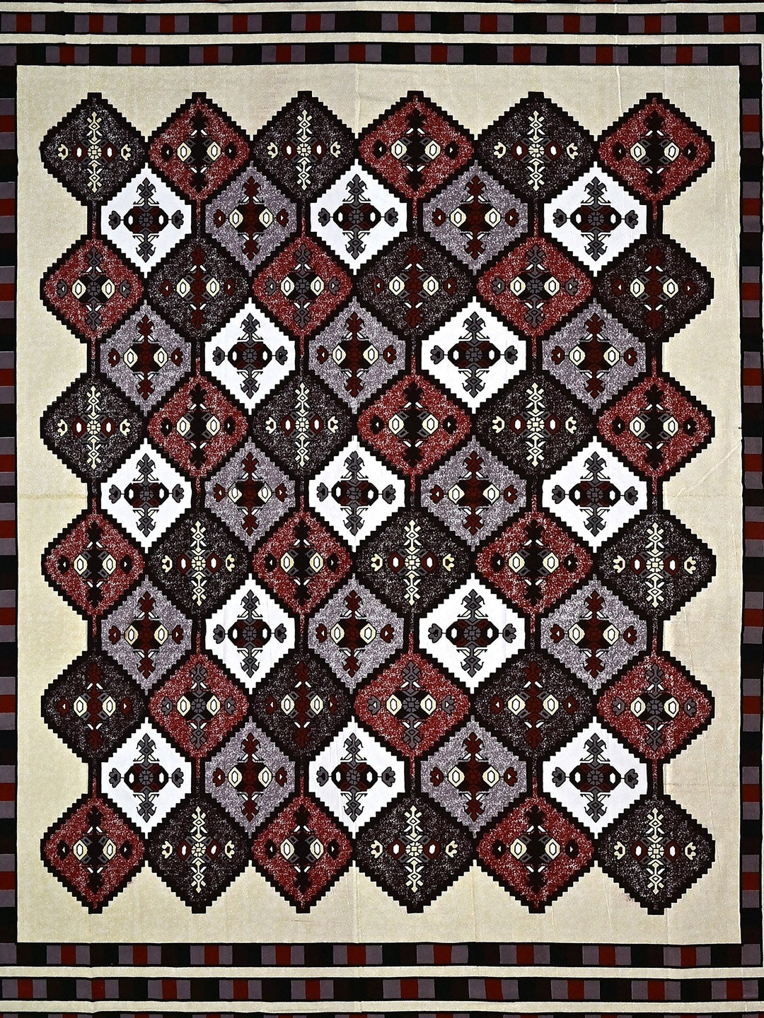 Spangle White & Maroon Ethnic Motifs 260 TC Cotton King Bedsheet with 2 Pillow Covers | Grocsy