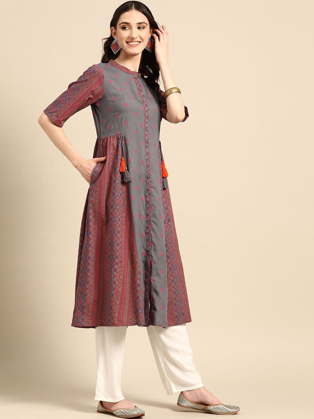 Sangria Ethnic Motifs Print Kurta | Grocsy