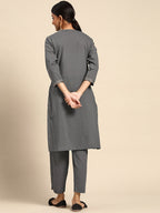 Sangria Women Charcoal Grey Pure Cotton Solid Kurta with Cropped Trousers | Grocsy