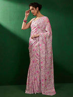 Sangria Floral Embellished Satin Saree | Grocsy