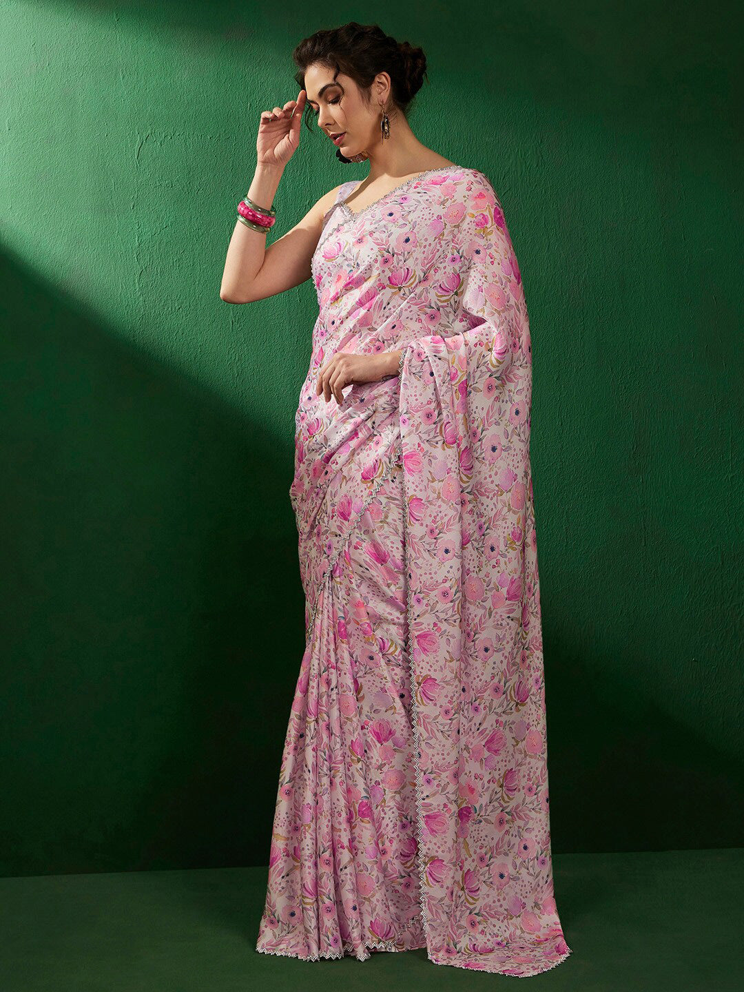 Sangria Floral Embellished Satin Saree | Grocsy