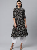 HERE&NOW Mandarin Collar Floral Printed Cotton Kurta | Grocsy