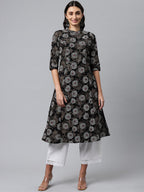 HERE&NOW Mandarin Collar Floral Printed Cotton Kurta | Grocsy