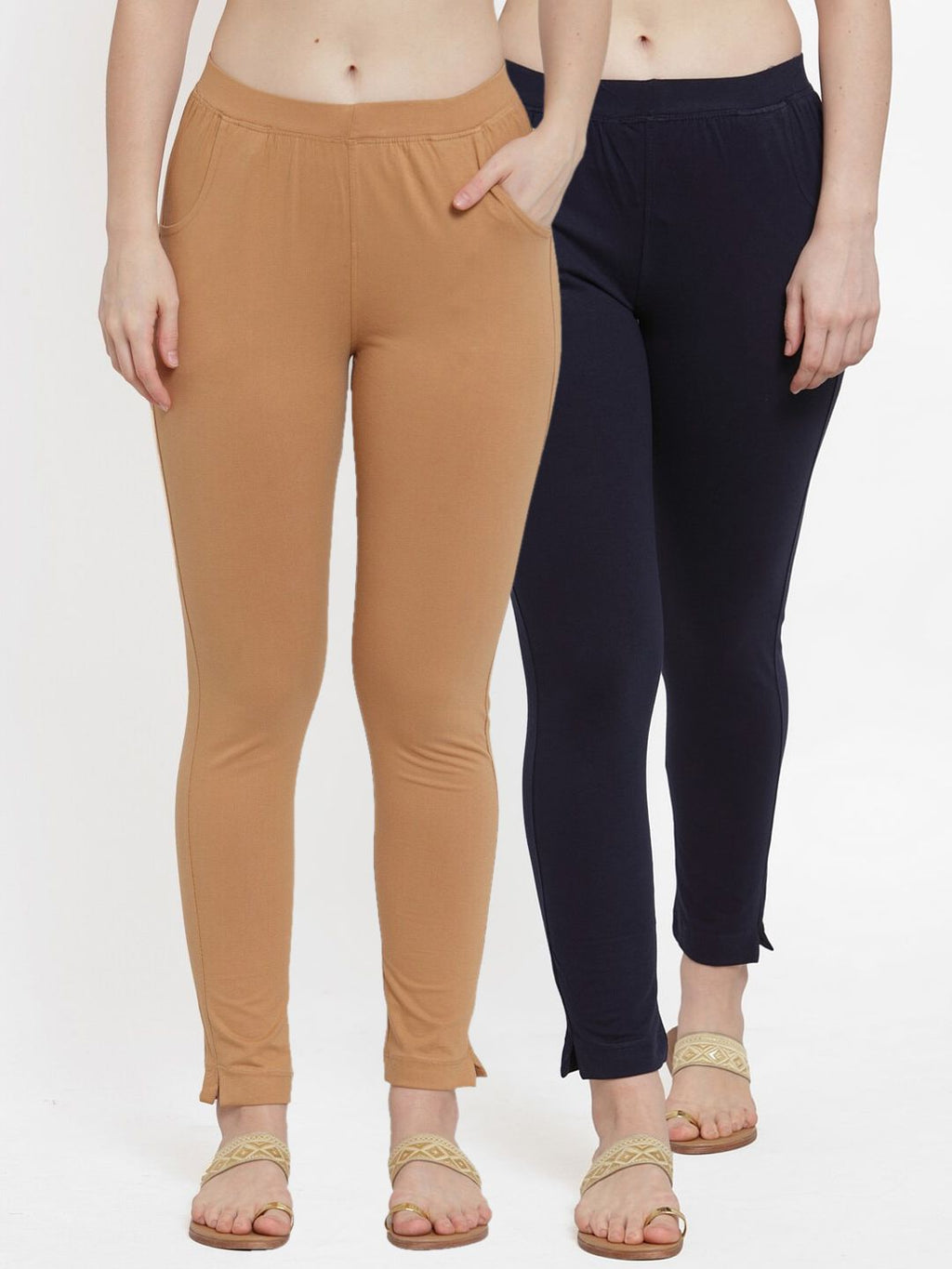 TAG 7 Women Pack Of 2 Solid Straight-Fit Ankle-Length Leggings | Grocsy