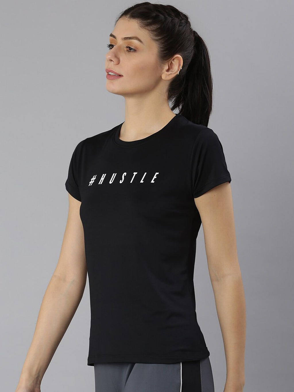 MKH Women Black Typography Printed Dri-FIT Sports T-shirt | Grocsy