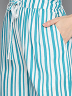 HERE&NOW Women Blue & White Bandhani Print Kurta with Striped Trousers | Grocsy