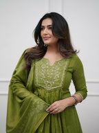 The52 Women's Beautiful Cotton Fabric Embroidery Work Straight Kurta Pant and Dupatta Set | Grocsy