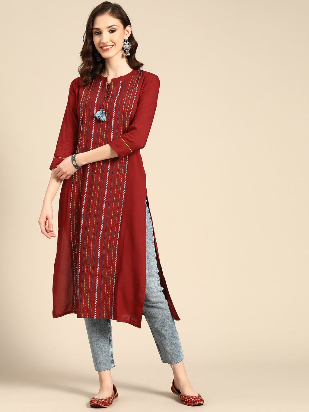 Sangria Women Maroon Kurta | Grocsy