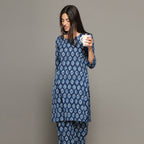 Breathables Blue Women Cotton Printed Loungewear Kurta And Pants Co-Ord Set I Night Wear | Butta Print | Grocsy