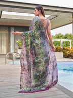 Tikhi Imli Mauve Abstract Printed Satin Half and Half Saree | Grocsy