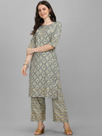 HERE&NOW Women Grey Ethnic Motifs Printed Kurta With Palazzos | Grocsy