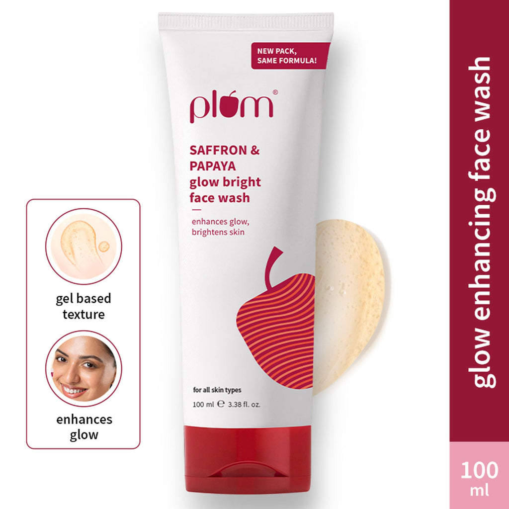 Plum Saffron & Papaya Glow Bright Gel Face Wash For Daily Use - Fights Dullness & Evens Skin Tone | Grocsy