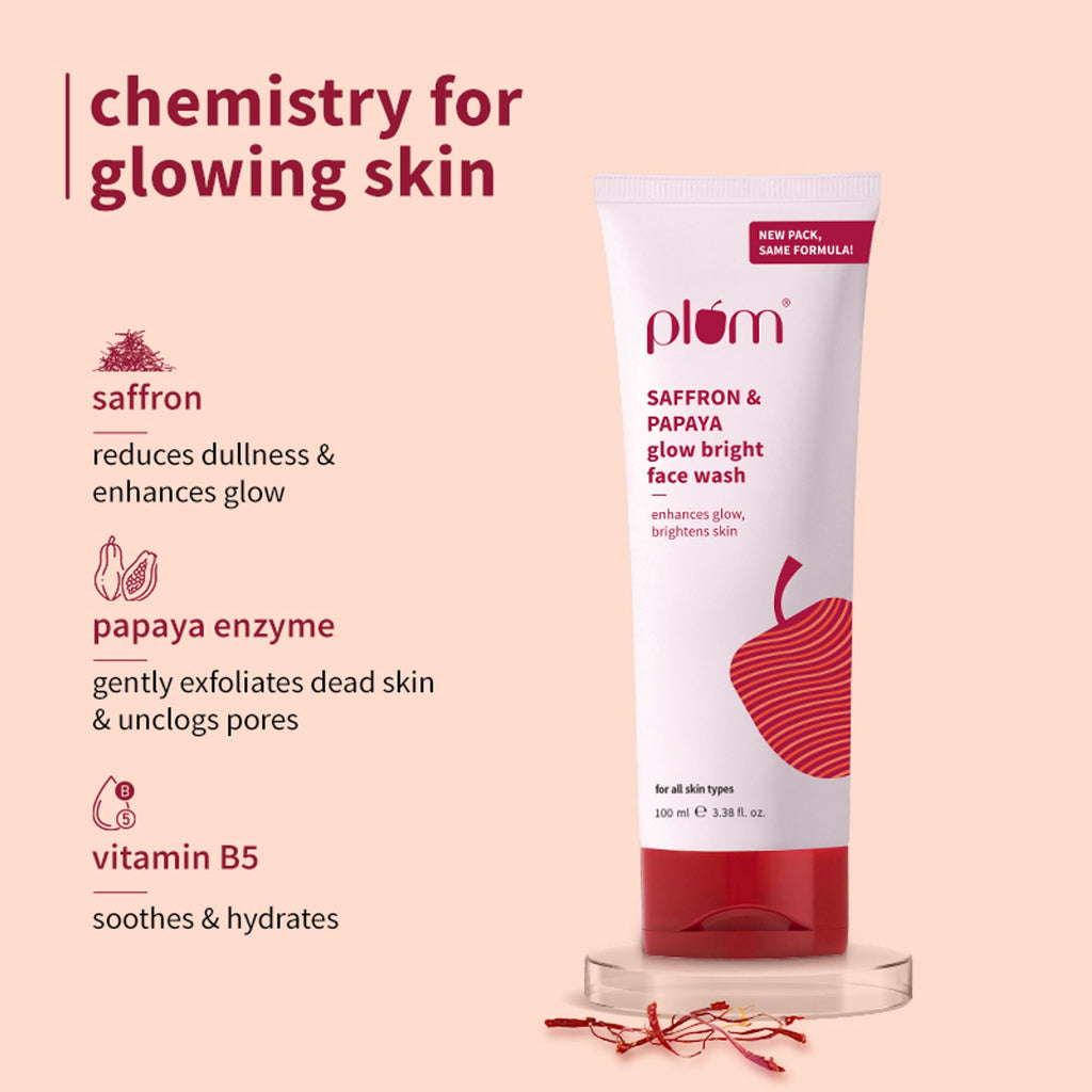 Plum Saffron & Papaya Glow Bright Gel Face Wash For Daily Use - Fights Dullness & Evens Skin Tone | Grocsy