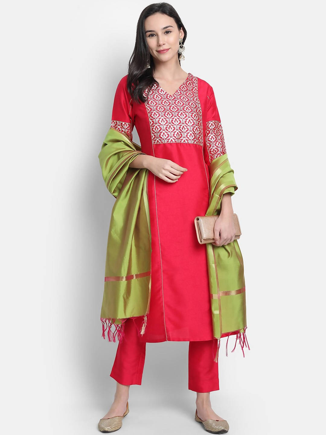 Janasya Women Pink Kurti with Trousers & Dupatta | Grocsy