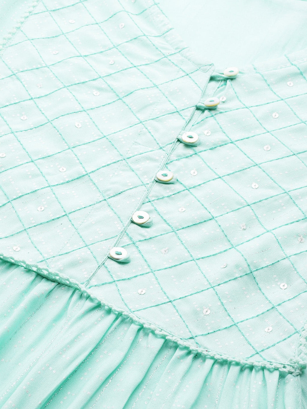 HERE&NOW Women Sea Green Yoke Design A-Line Kurta | Grocsy