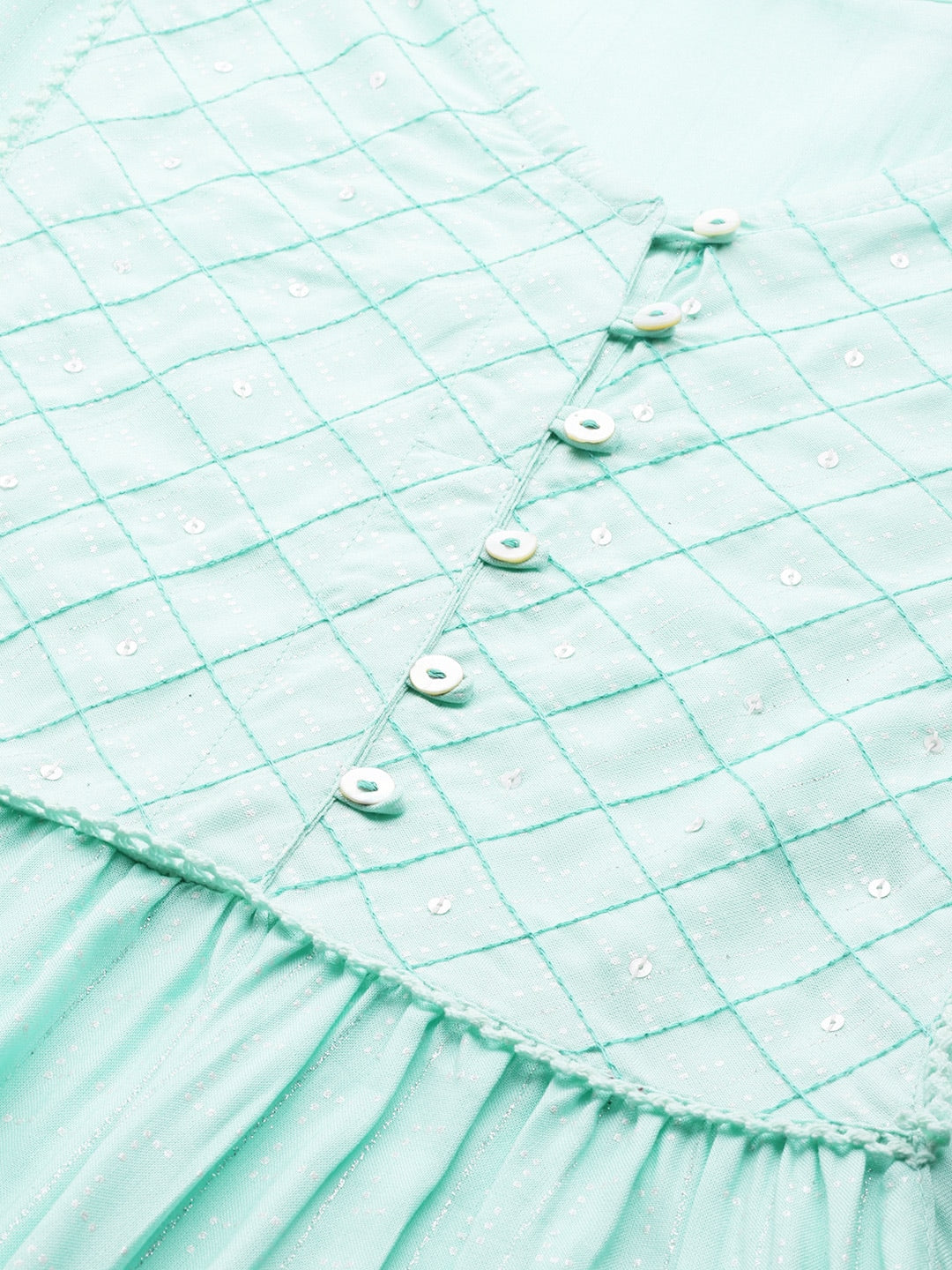 HERE&NOW Women Sea Green Yoke Design A-Line Kurta | Grocsy