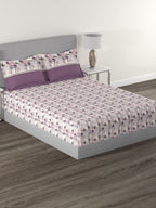 MYTRIDENT Mauve White Floral Cotton 144 TC Queen Bedsheet With 2 Pillow Covers | Grocsy