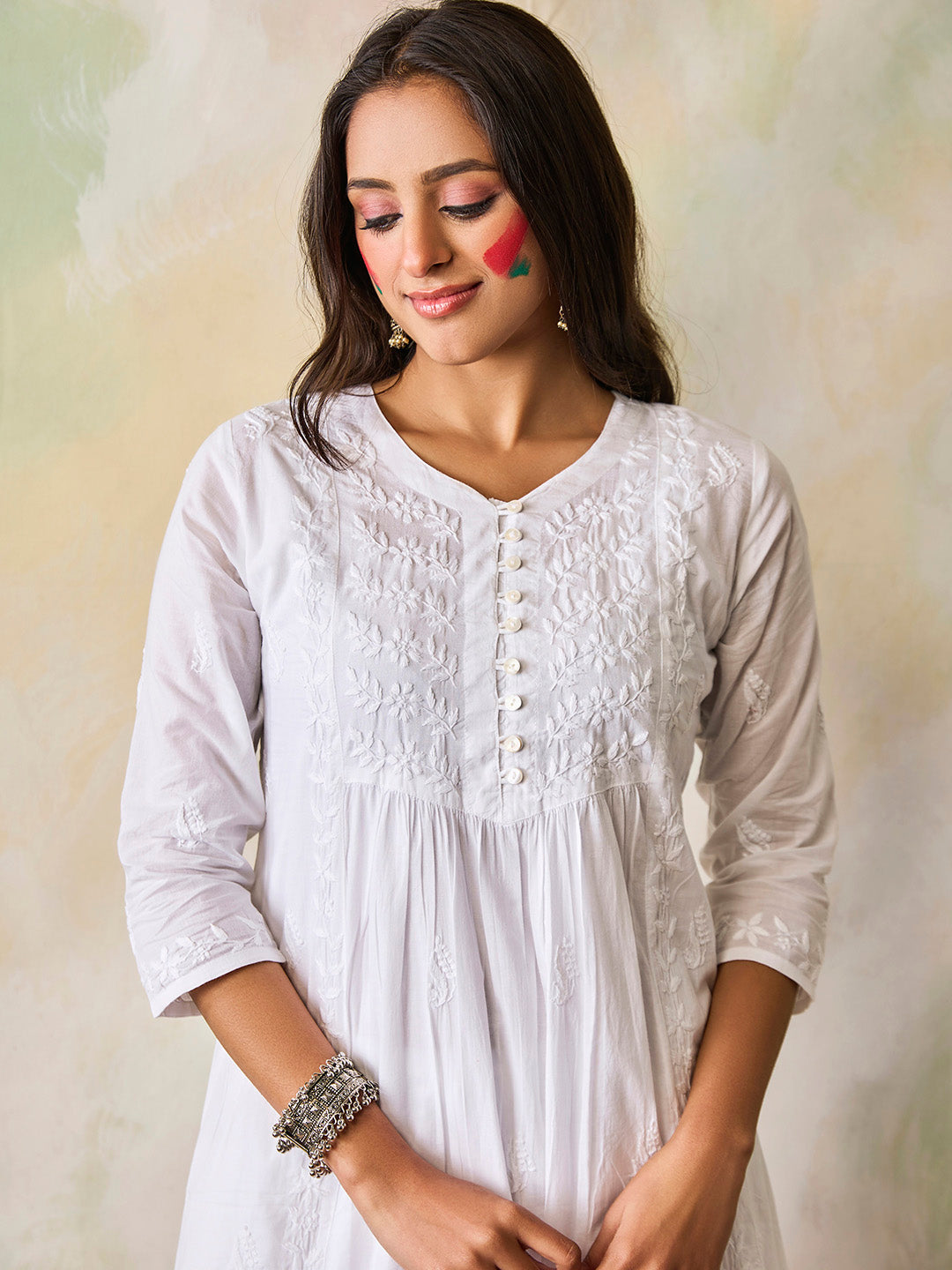 HOUSE OF KARI Ethnic Motifs Embroidered Chikankari Kurta | Grocsy