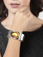 NVR Women Silver-Toned Topaz Rhodium-Plated Kada Bracelet | Grocsy
