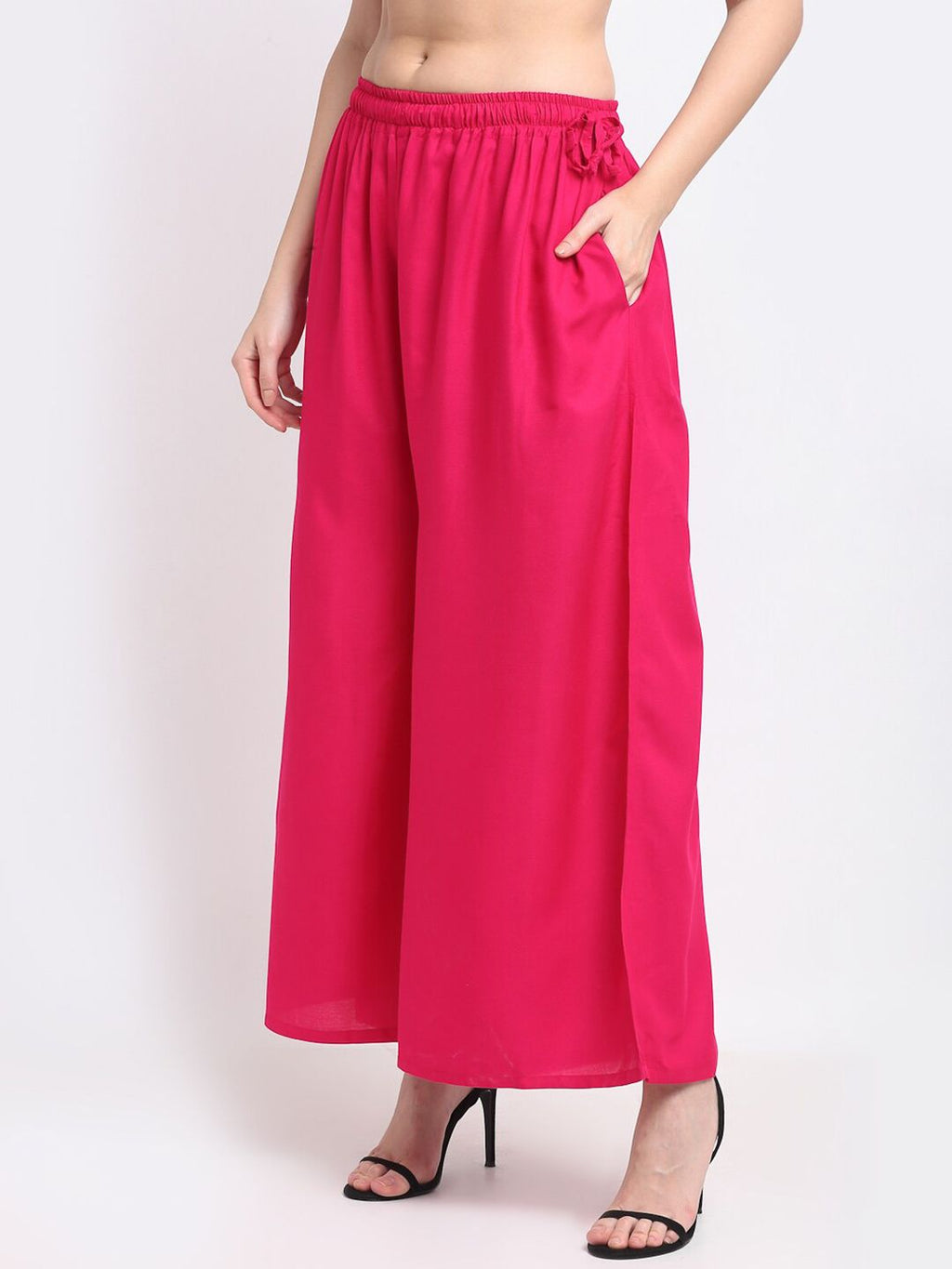 TAG 7 Women Pink Flared Palazzos | Grocsy