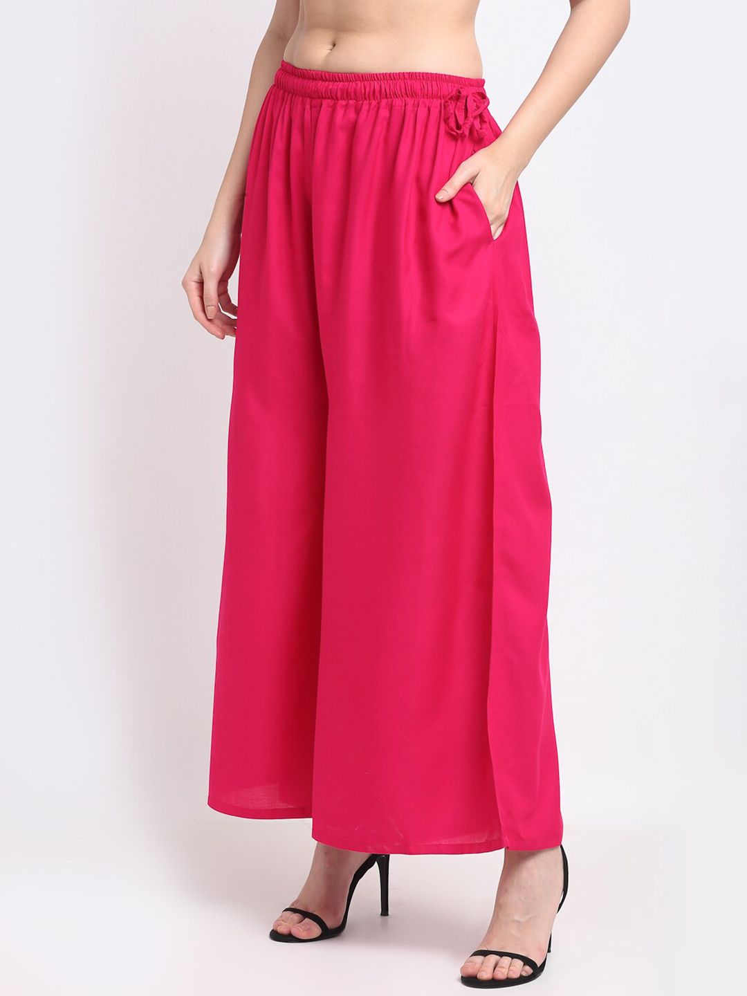 TAG 7 Women Pink Flared Palazzos | Grocsy