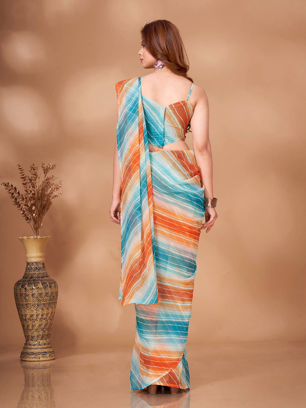Tikhi Imli Striped Georgette Leheriya Ready to Wear Saree | Grocsy