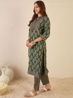 Indo Era Women Floral Printed Regular Sequinned Detail Pure Cotton Kurta with Trousers | Grocsy