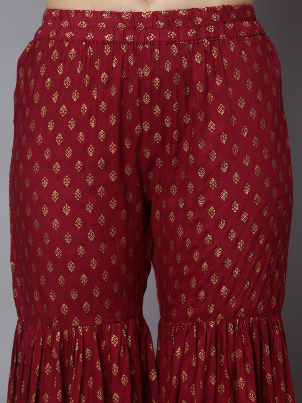 HERE&NOW Women Maroon Ethnic Motifs Printed Kurta with Palazzos & With Dupatta | Grocsy