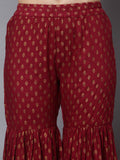 HERE&NOW Women Maroon Ethnic Motifs Printed Kurta with Palazzos & With Dupatta | Grocsy